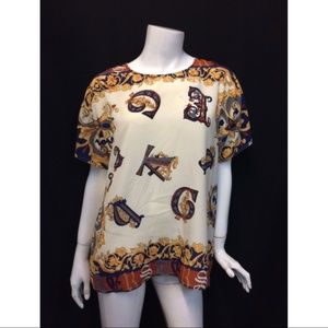 VTG Vintage Three Flaggs Blouse Short Sleeve Large